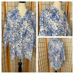 JM Collection Woman 100% Linen Print Blouse SZ 18W